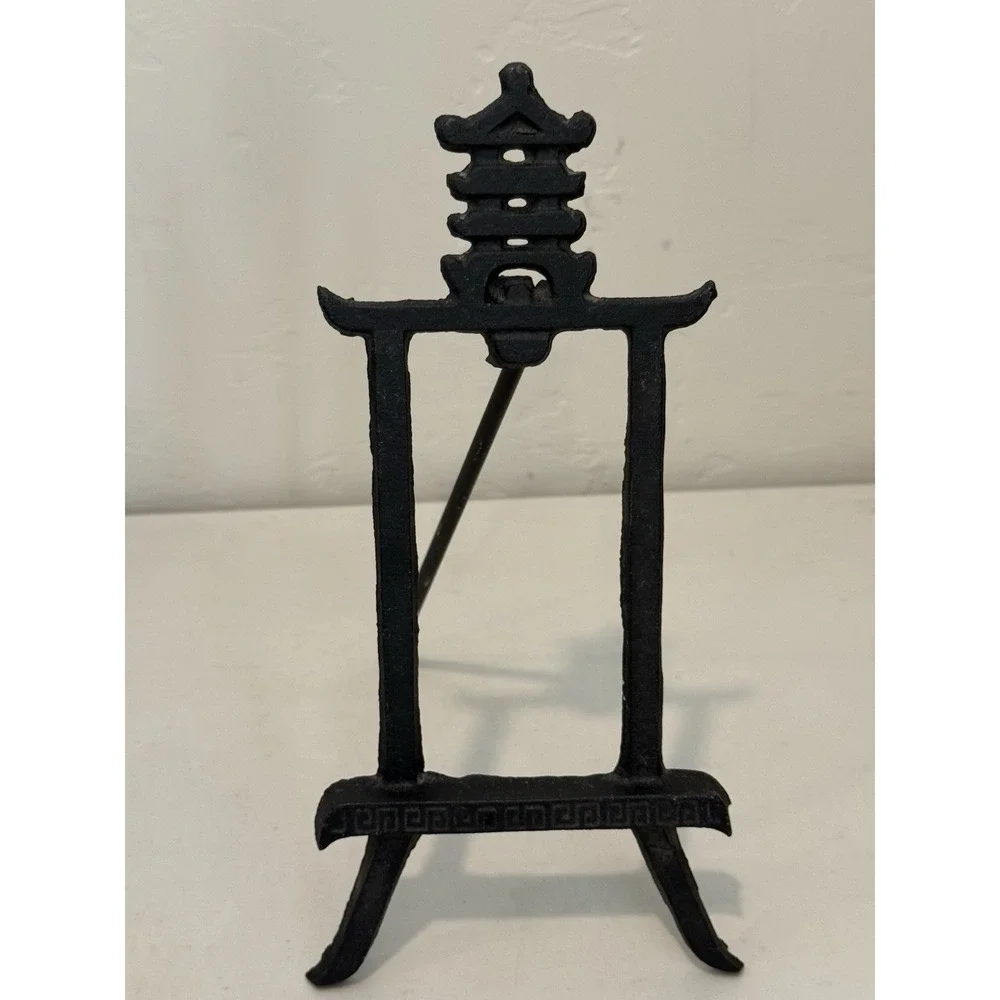 Vintage Cast Iron Metal Pagoda Easel MidCentury Modern Japanese Style Embellish